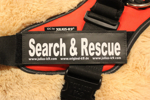 "Search and Rescue" Large Harness Labels - Set of 2 Labels / patches - JULIUSK9® CANADA