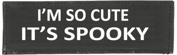 Halloween Patches " I'M SO CUTE ITS SPOOKY?  Large / Small Harness Labels - 1 x Pair