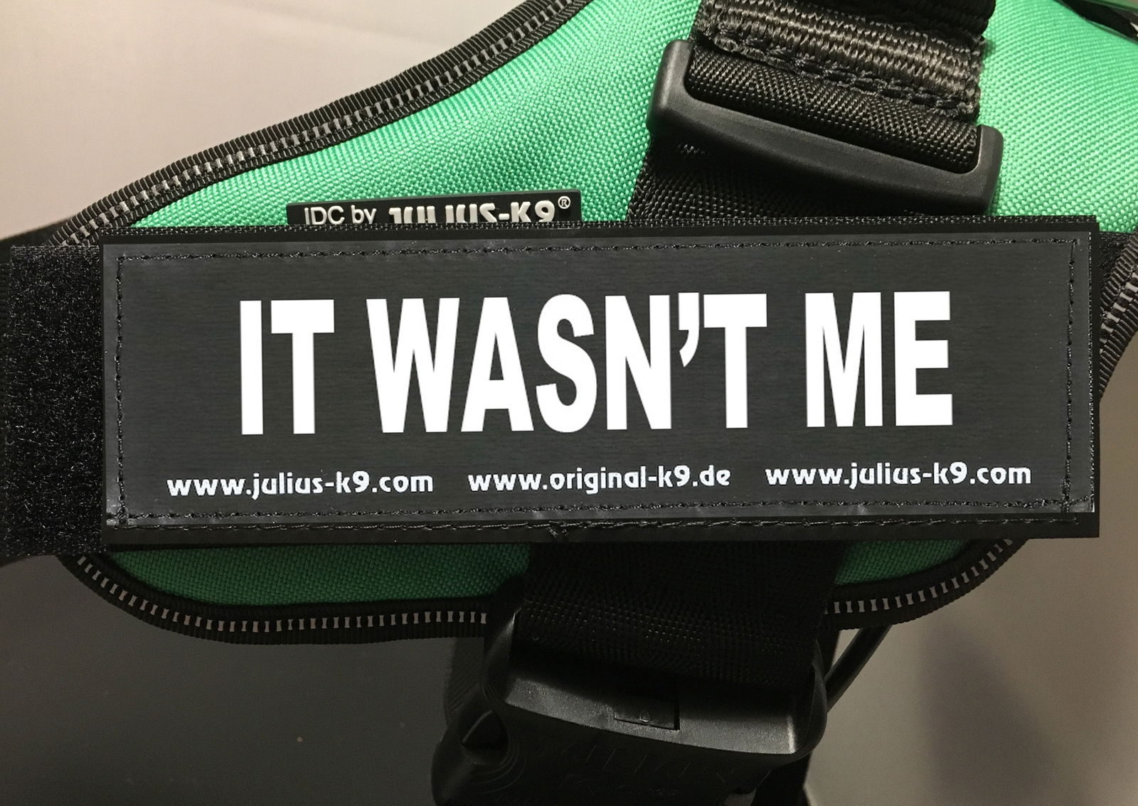 "IT WASN'T ME" Large / Small Harness Labels - Set of 2 Labels / patches - JULIUSK9® CANADA