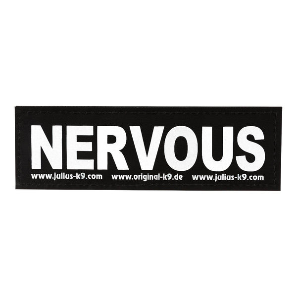 "NERVOUS" Large / Small Harness Labels - Set of 2 Labels / patches - JULIUSK9® CANADA