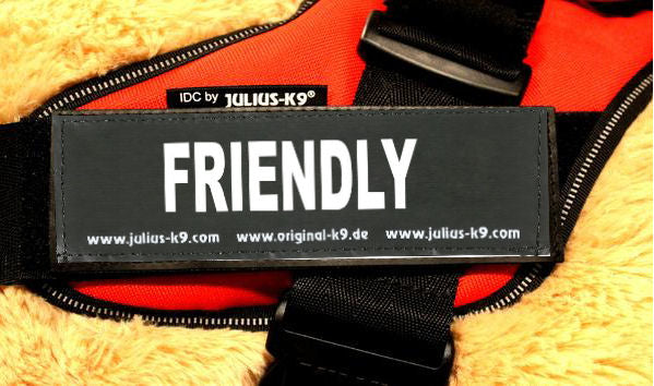 "Friendly" Large Harness Labels - Set of 2 Labels / patches - JULIUSK9® CANADA